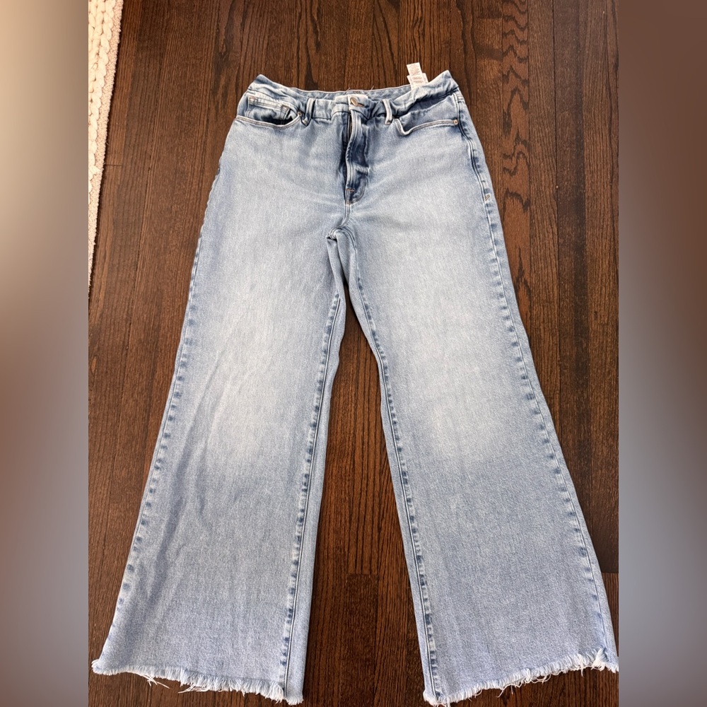 Good American Good Waist Plazzo Raw Hem Jeans